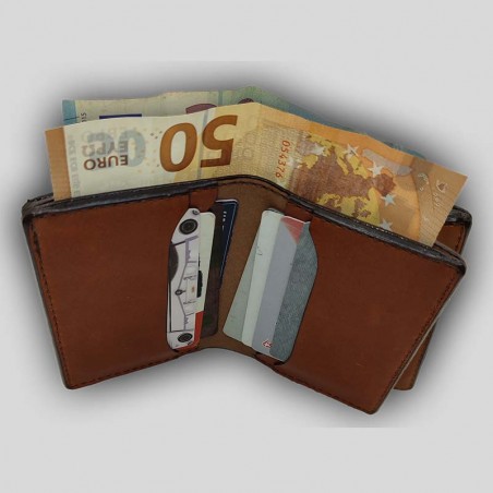 Interior cartera de cuero con billetero